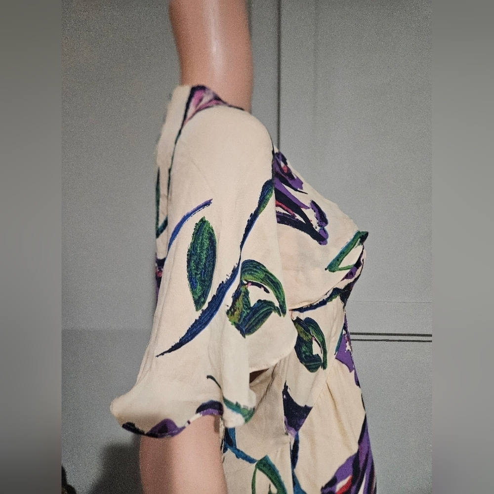 Anthropologie COREYLYNN CALTER 100% Silk Floral Cape Sleeve Dress – Size 14 - Picture 16 of 16